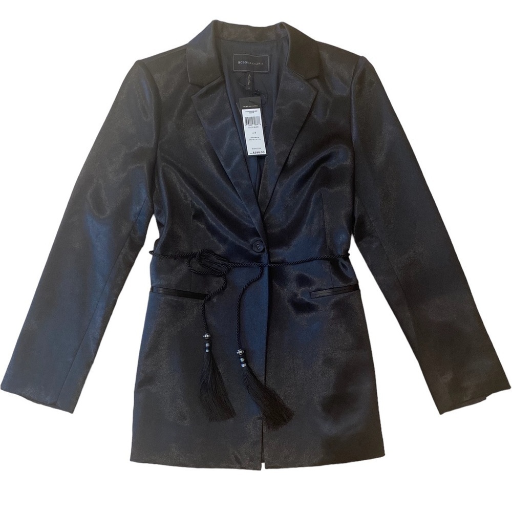 BCBG Black Satin Blazer with Cord Belt - Size S